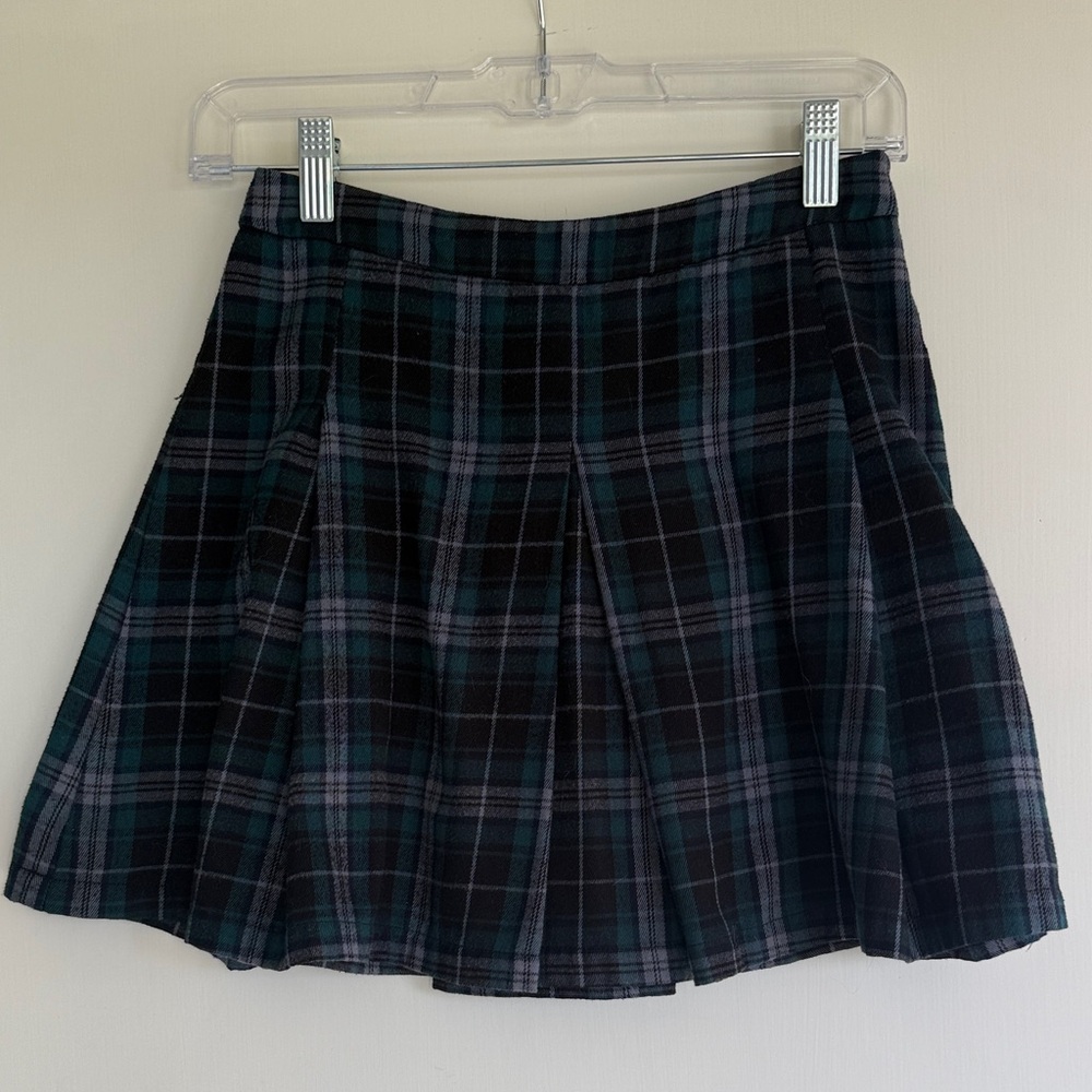 Ecote Plaid Skater Skirt - Black and Green
